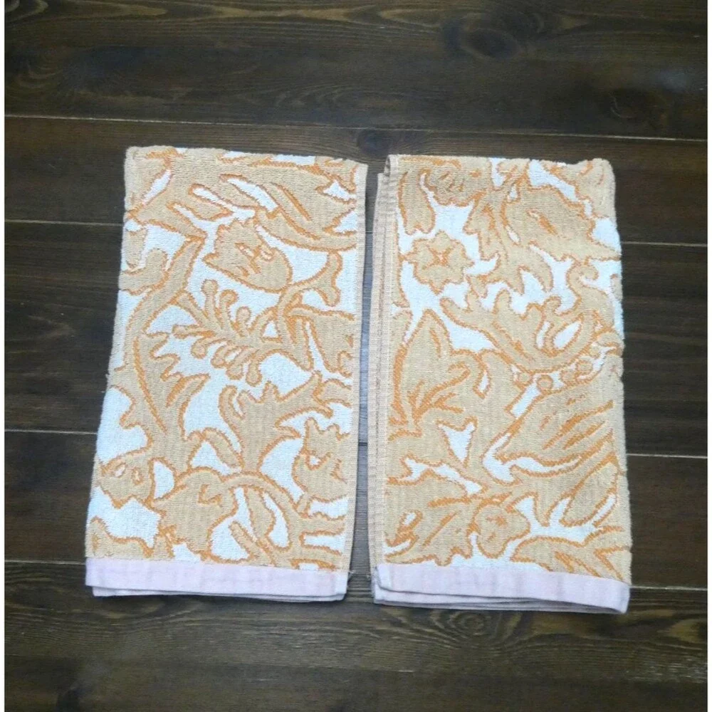 Anthropologie Set of 2 Devon Floral Collection Hand Towels 100% Cotton 16